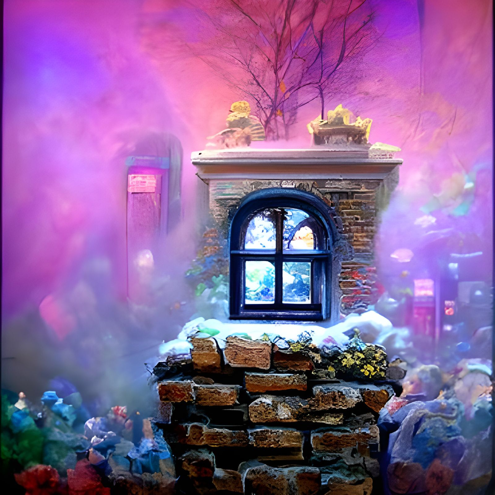 Ethereal Fantasy Brick Wall in Luminism Style