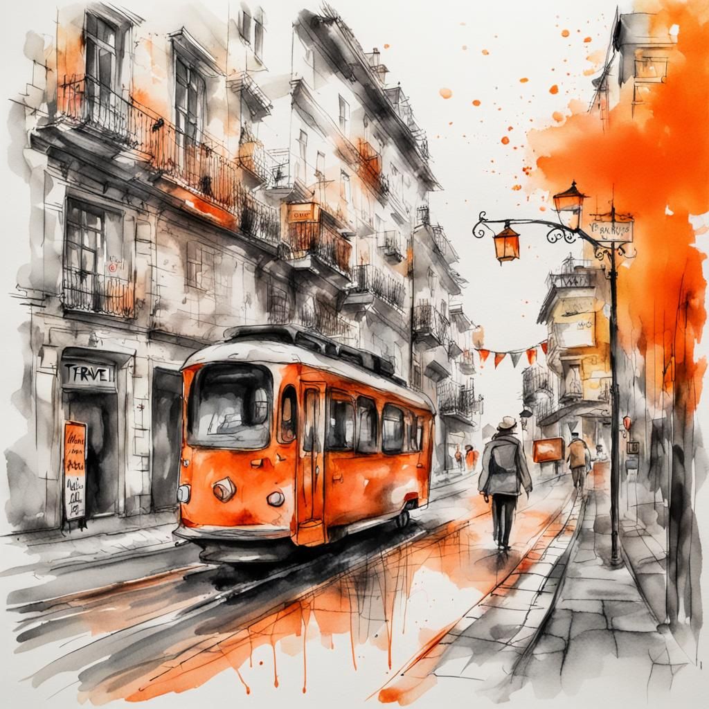 Watercolor Travelers with Orange Calligraphy