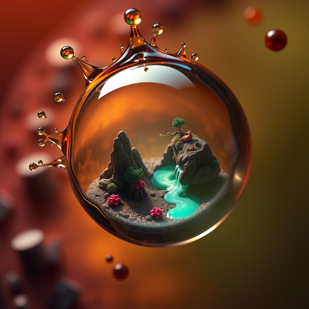 Microscopic World in Tea Drop: Detailed Matte Painting