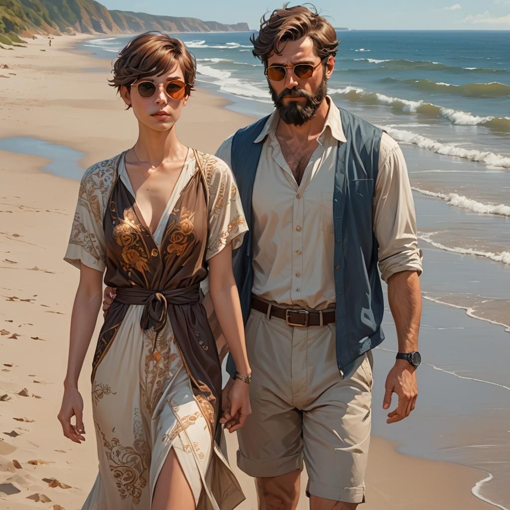 Couple on Beach: Hyperdetailed Artgerm-Style Portrait
