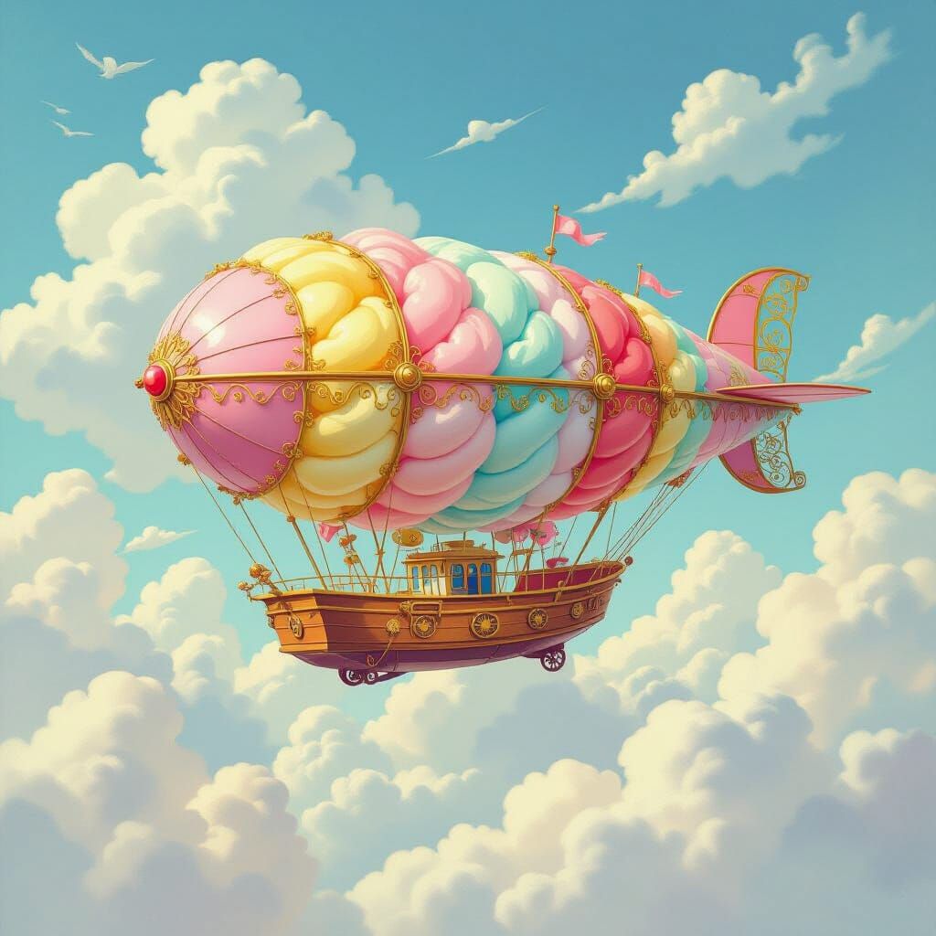 Cotton Candy Airship: Art Nouveau Fantasy Advertisement