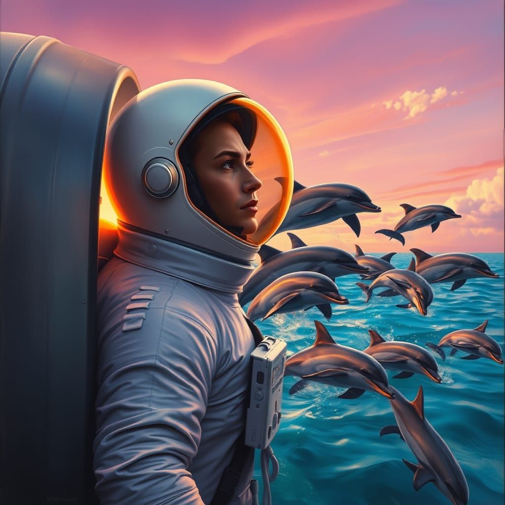 Dramatic Splashdown Scene in Vintage Oil Painting Style