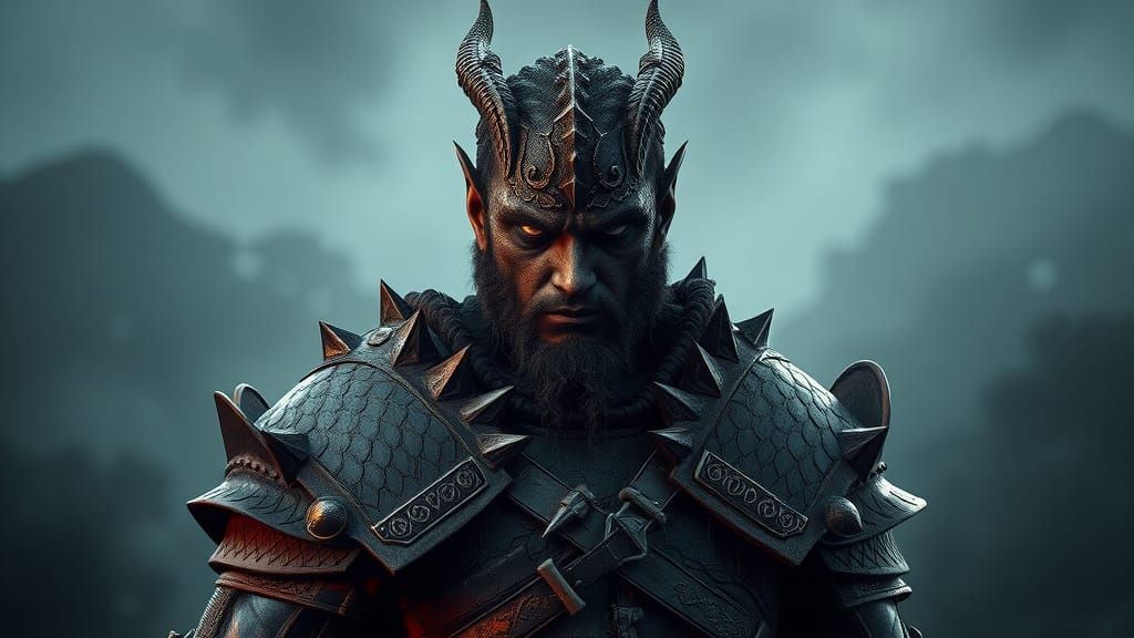 Dark-Skinned Dragonborn Warrior in Epic Fantasy Environment