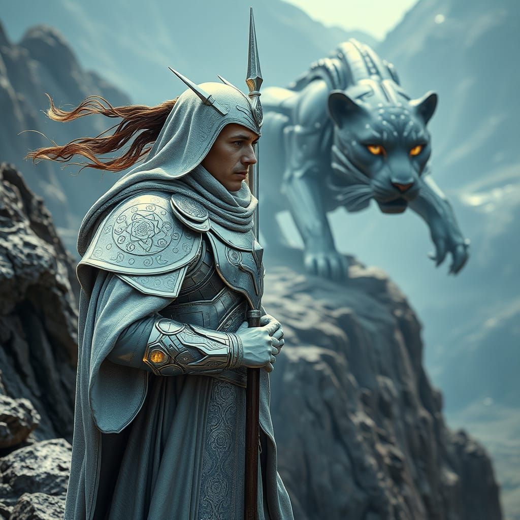 Regal Sentinels Stand Majestically in Cyberpunk Landscape