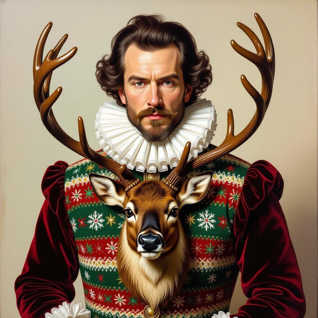 Baroque Gentleman with Tacky Christmas Sweater Portrait