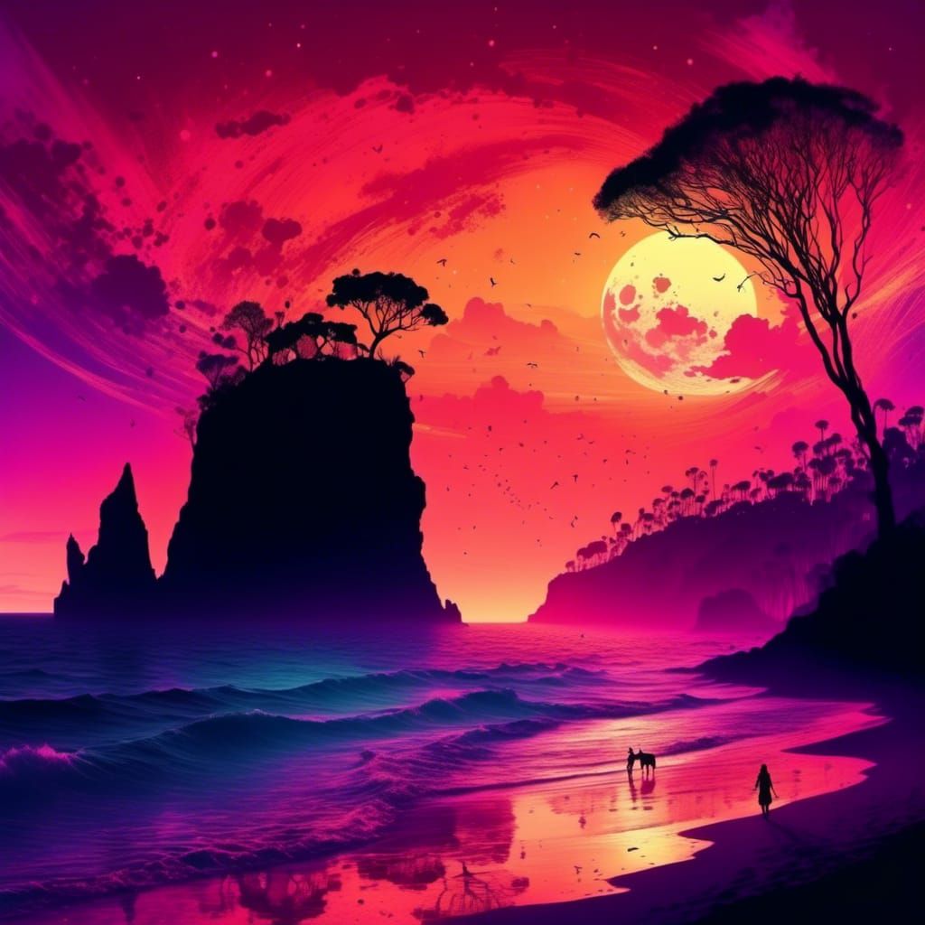 Rainbow Beach Silhouette at Sunset