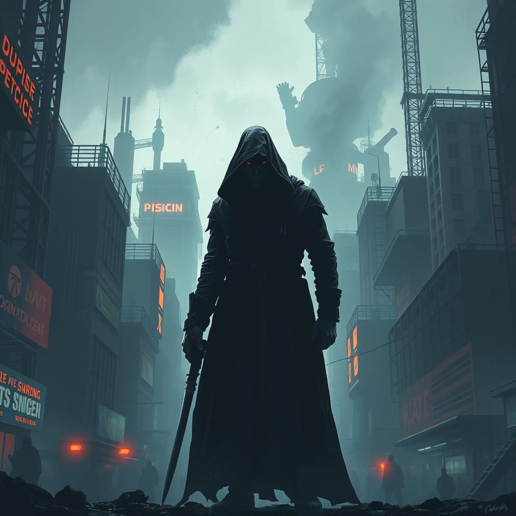Cyberpunk Rebel in a Gritty Dystopian Cityscape