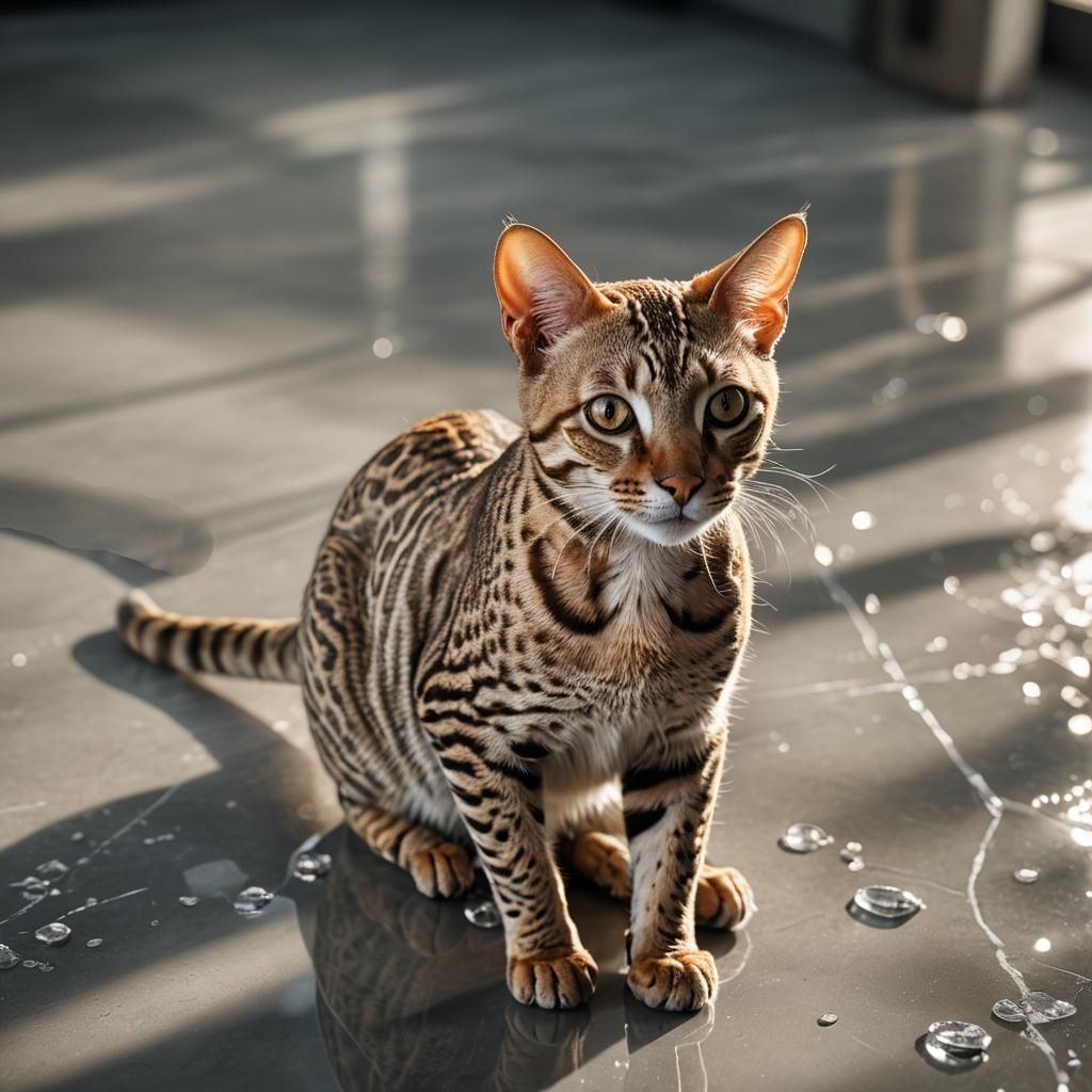 Blown-Glass Ocicat Sculpture in Hyperreal Detail