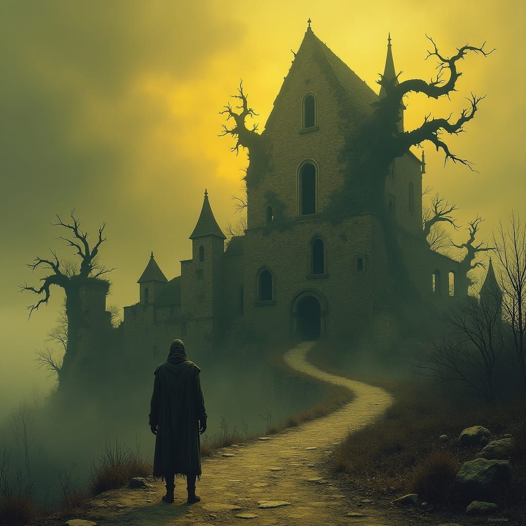 Dystopian Castle Dreamscape in Beksiński Style