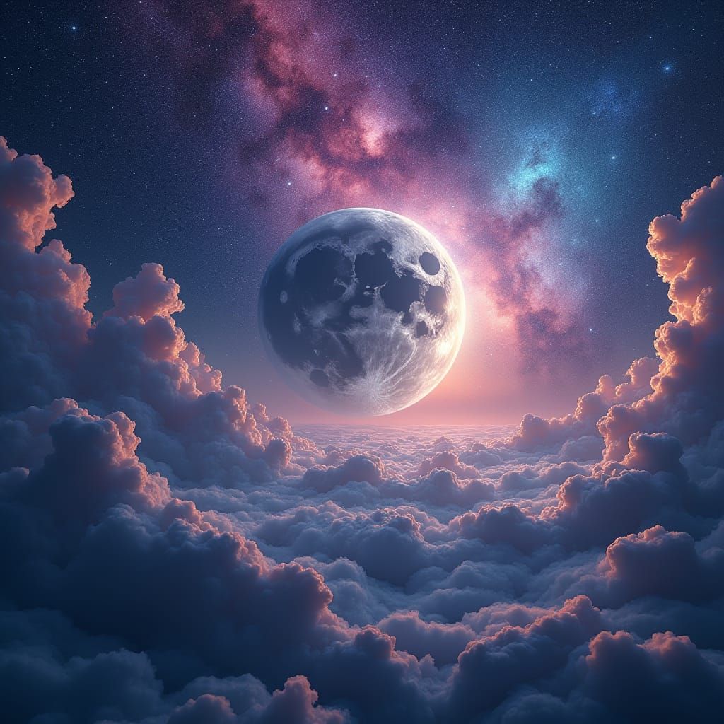 Majestic Moon Amidst Vibrant Starry Tapestry