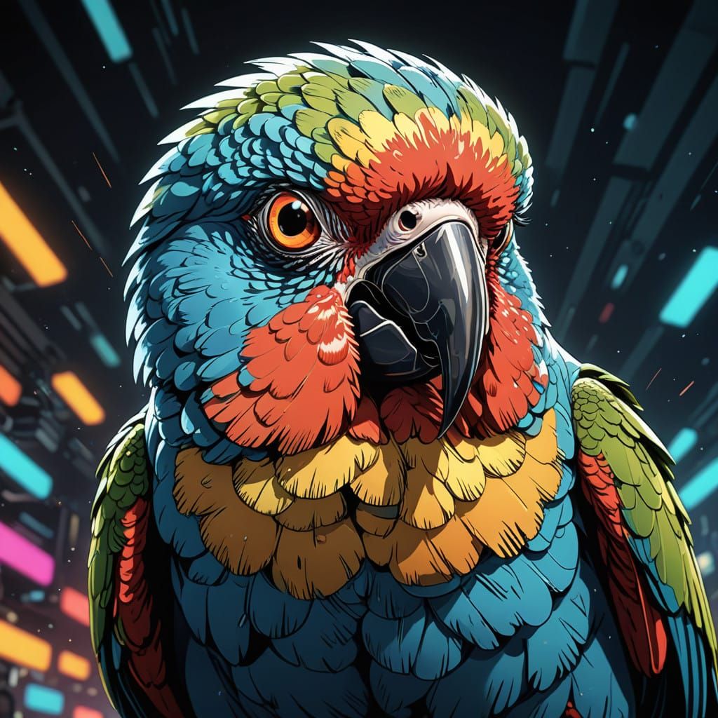 Realistic Parrot in Extreme Close-Up with Radiant Colors