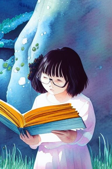 Mother and Daughter Reading: A Ghibli-esque Watercolor