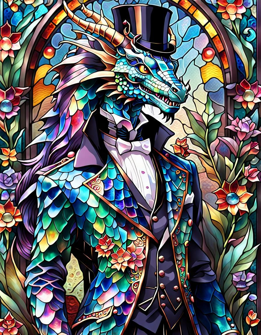 Dragon Lady Stained Glass in Vaporwave Style