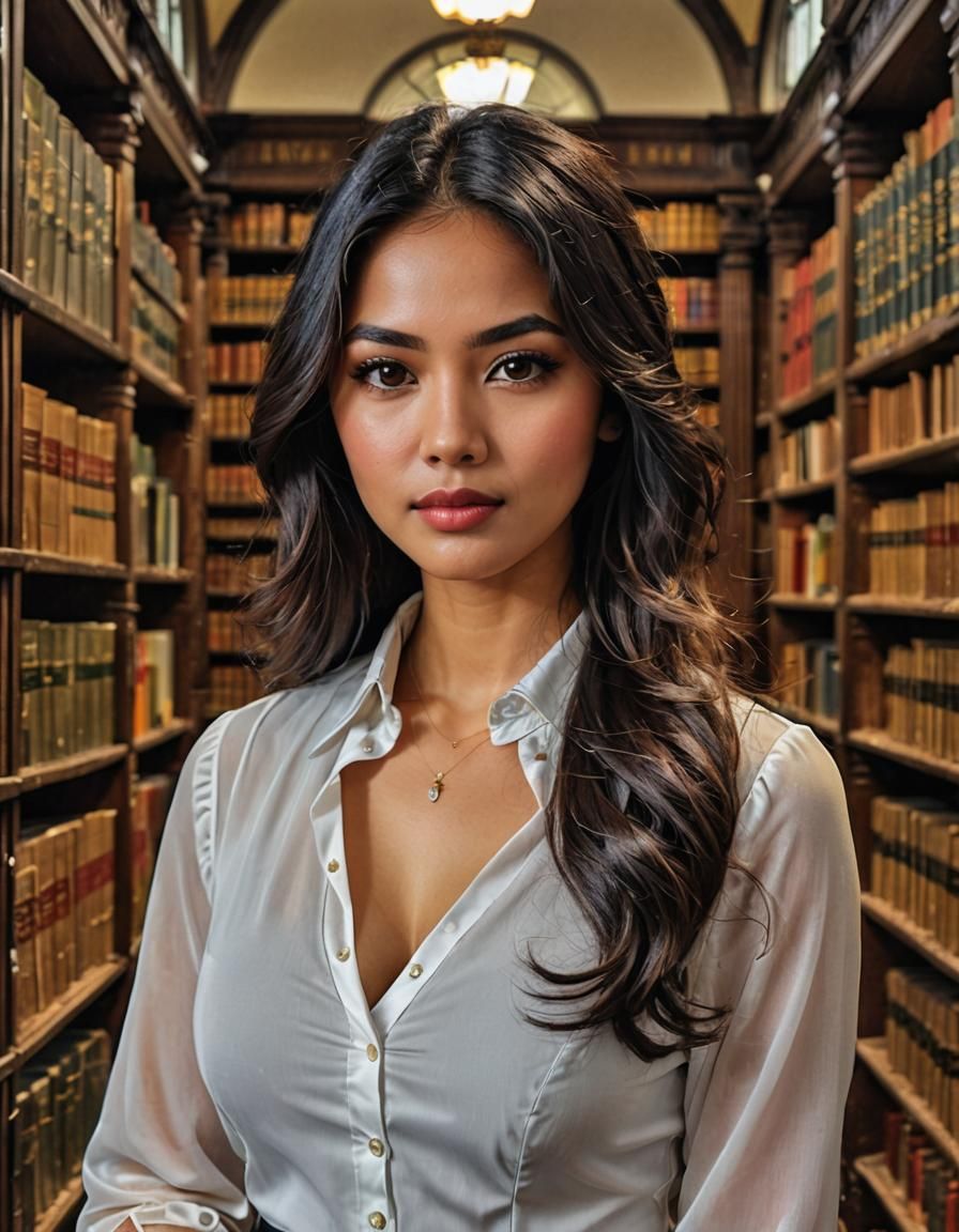 Indonesian Woman in a Dusty Law Library