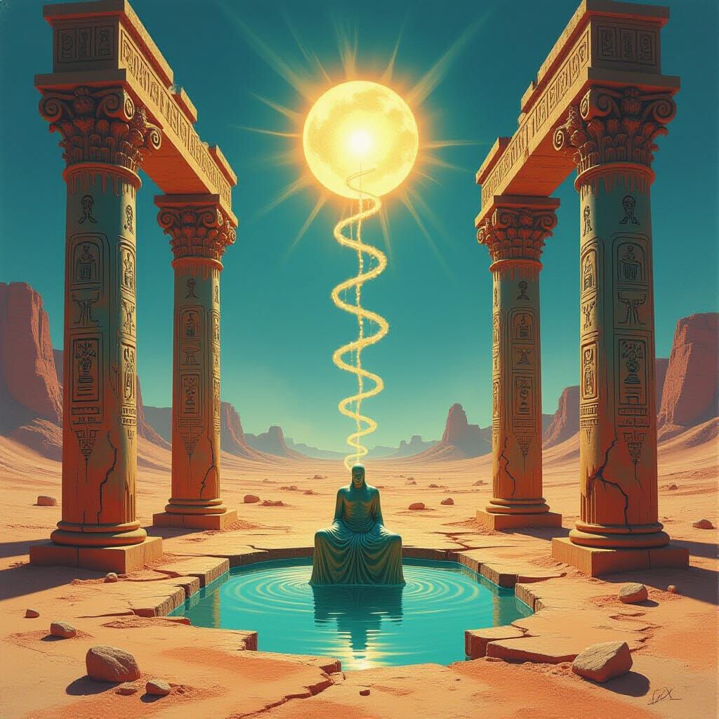 Surreal Wasteland Temple in Dalí-esque Oil Painting