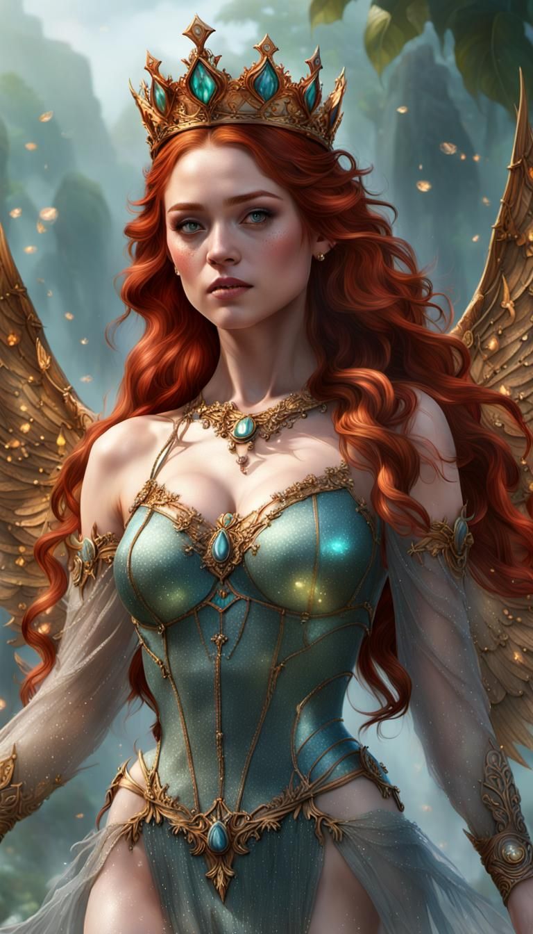 Fae with Magical Crown in Hyperdetailed Fantasy Style