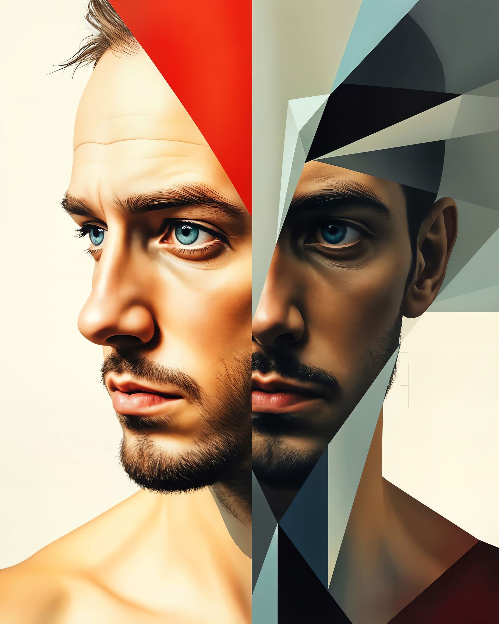 Abstract Portrait: Man Meets Past Self