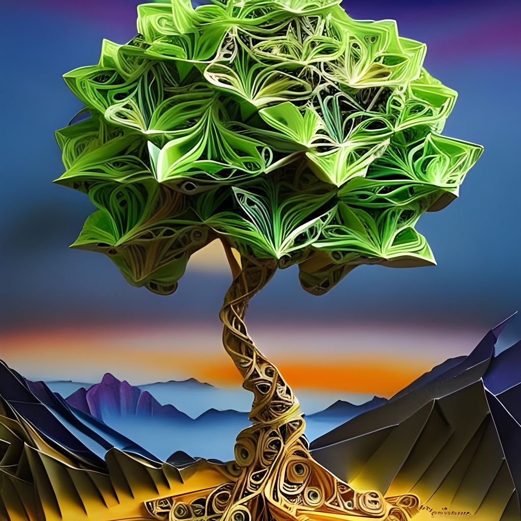 Origami Tree and Landscape in Quilling Style