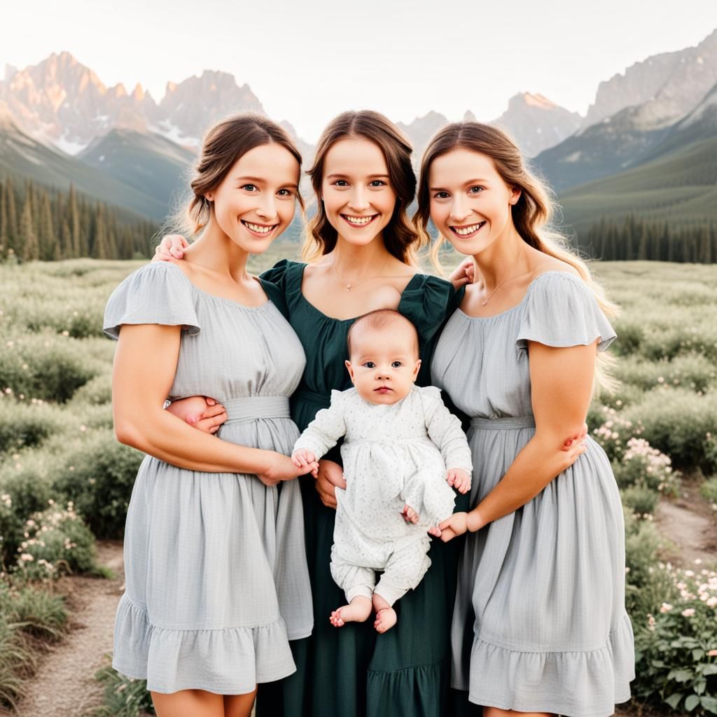 Three Sisters Adoring Their Baby Brother