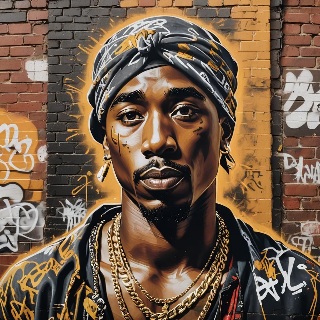 Vibrant Graffiti Portrait of 2Pac