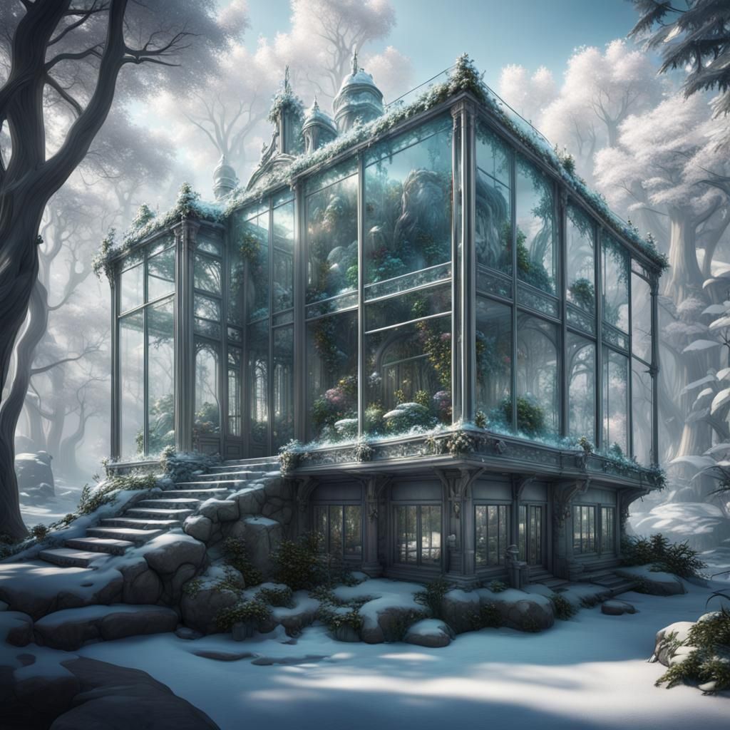 Glass House in White Forest: Fantasy Concept Art