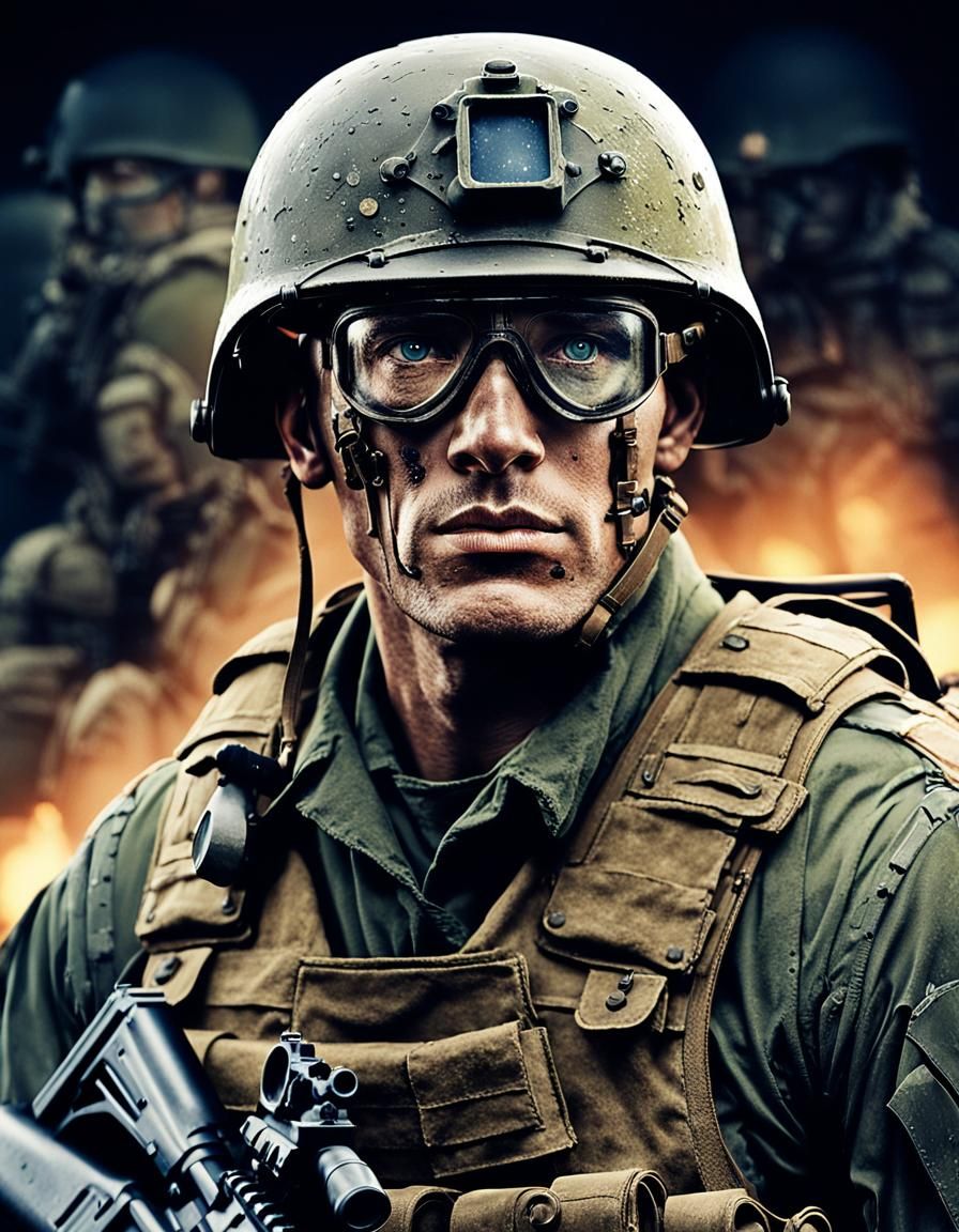 Modern Soldier in WWII Battlefield Portrait