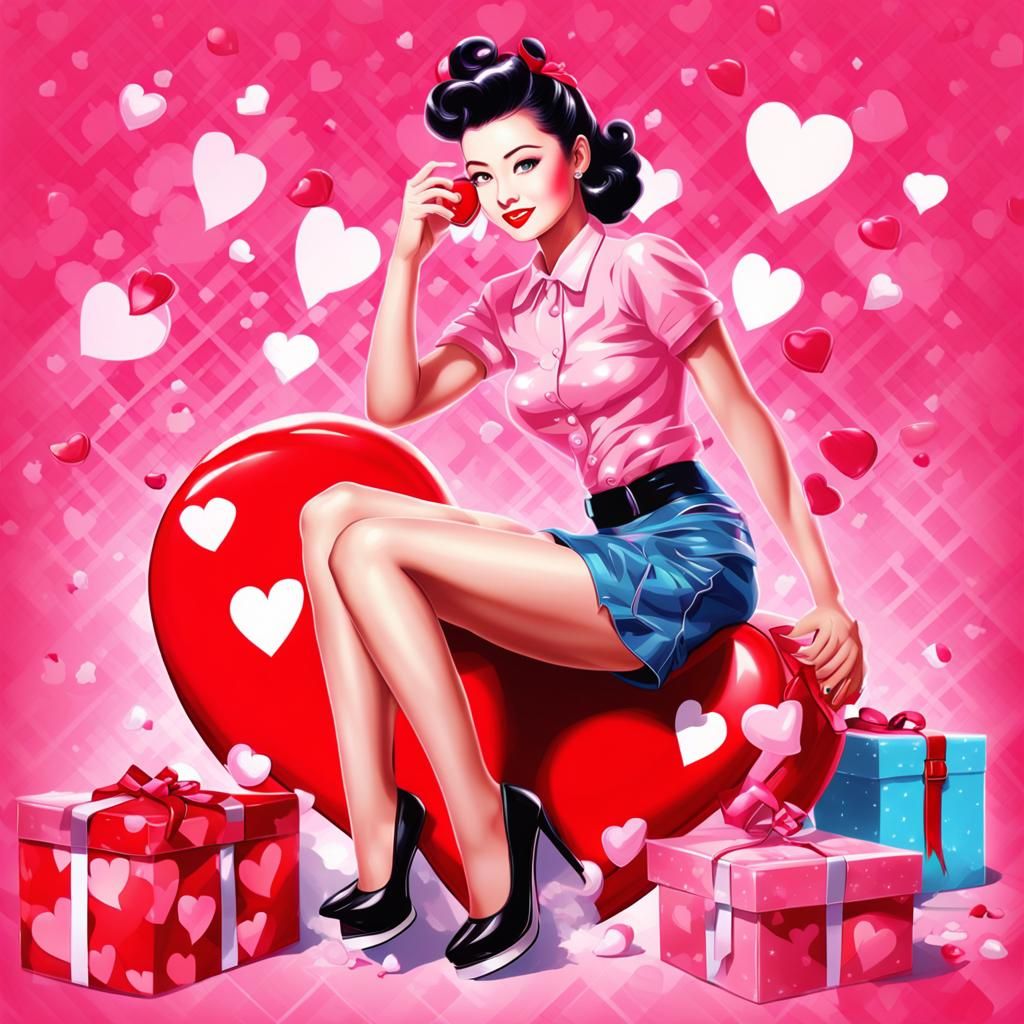 Pinup Girl on Heart in Pop Art Style