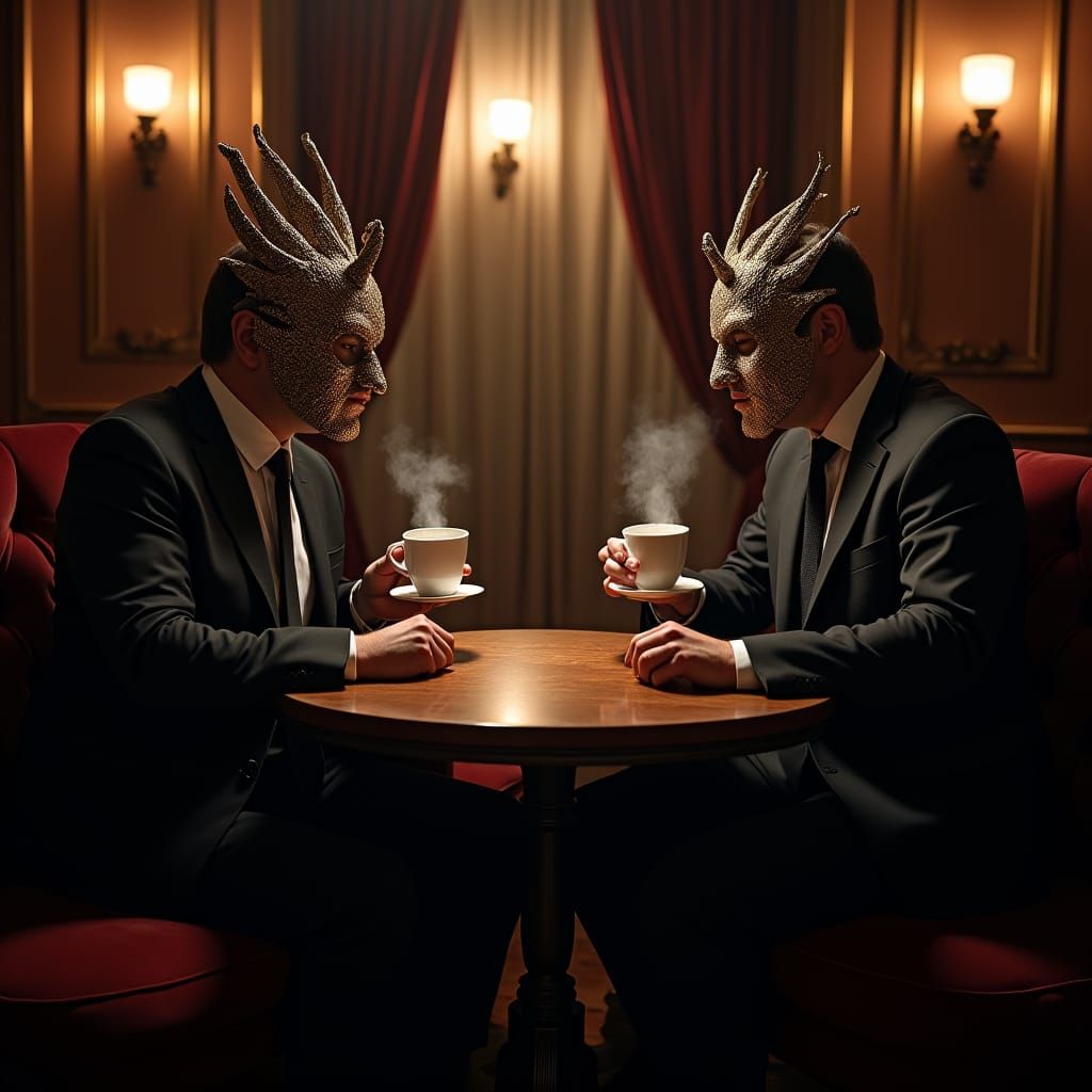 British Businessmen in Masks: A Cinematic Coffee Break