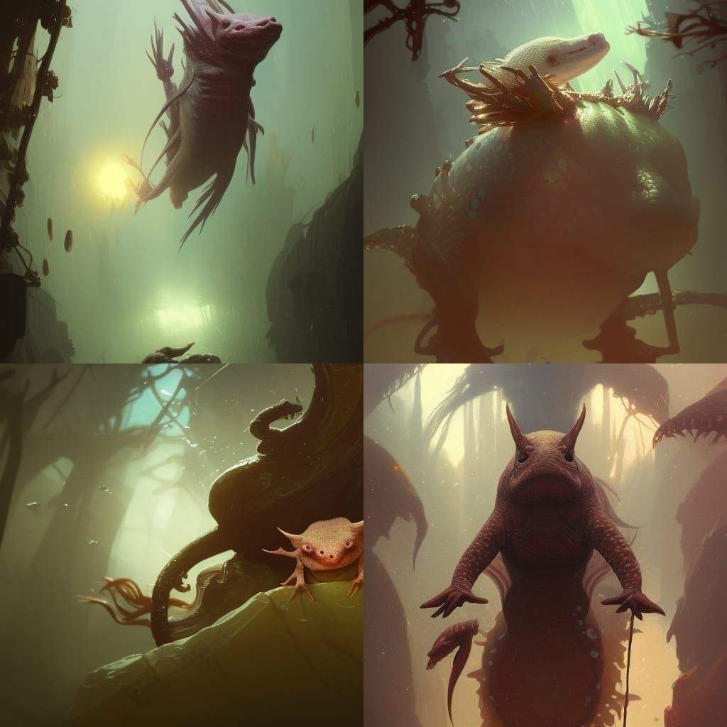 Dark Fantasy Axolotl King Concept Art