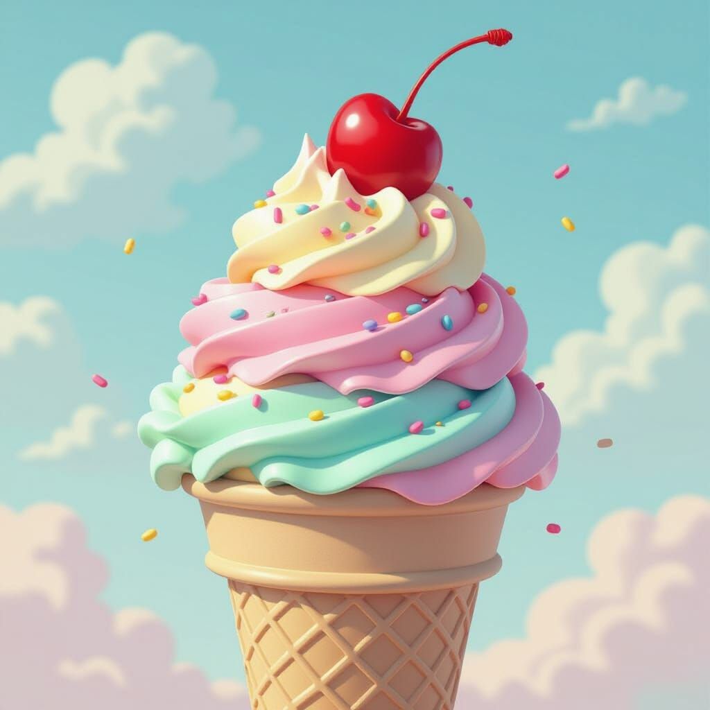 Colorful Ice Cream Scoop in Dreamy Pastel Style