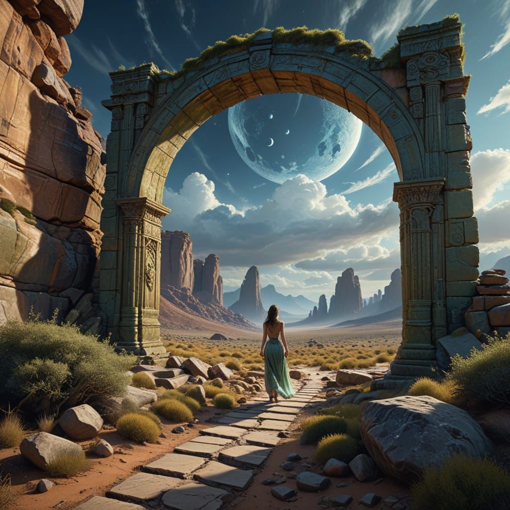 Desert Archway Portal with Fashionable Woman
