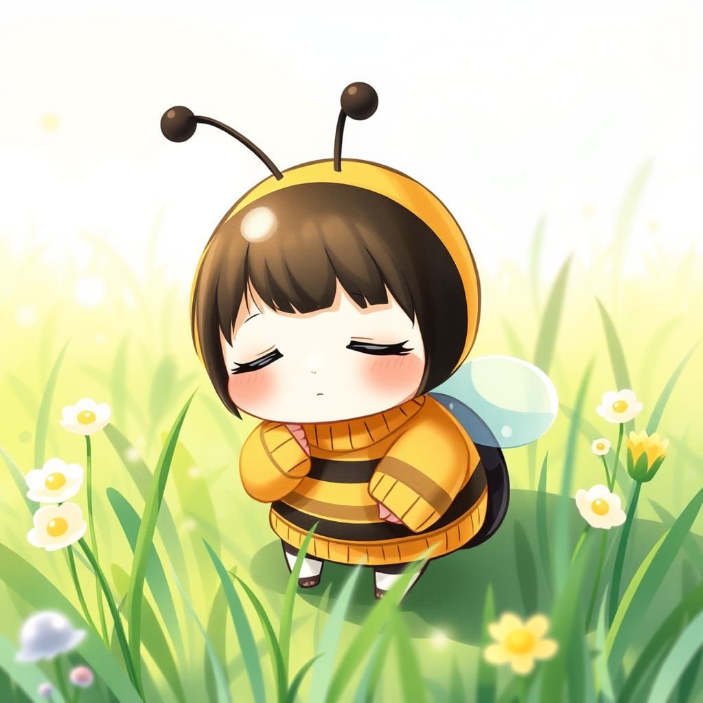 Cute Sleepy Bubblebee in Watercolor Anime Style