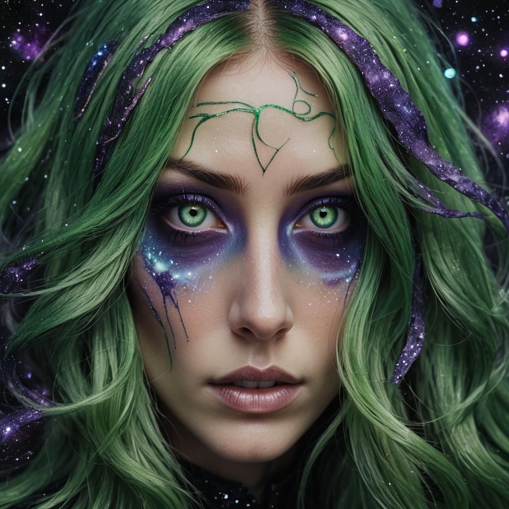 Surreal Portrait: Girl with Galaxy Eyes