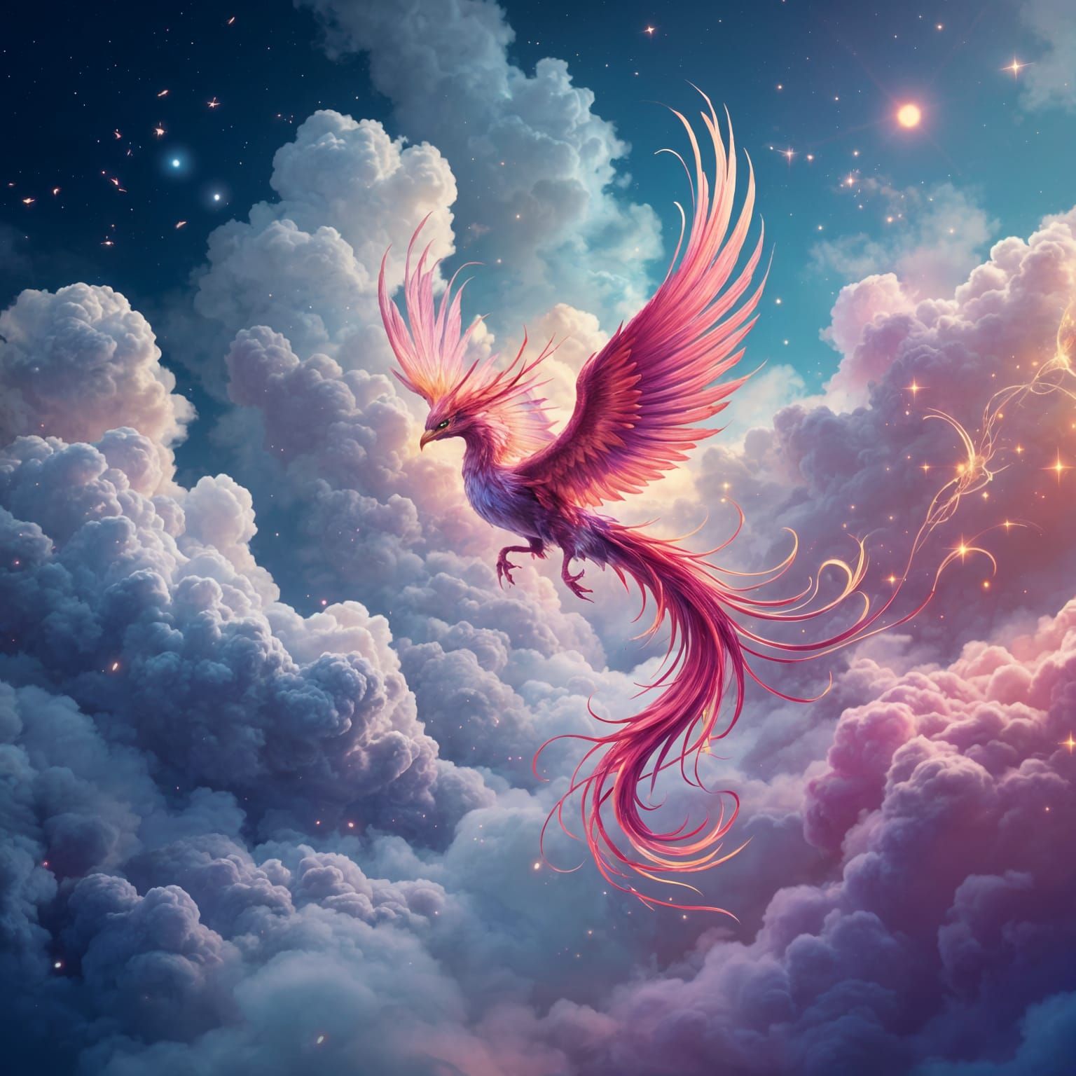 Cartoon Style Magenta Japanese Phoenix