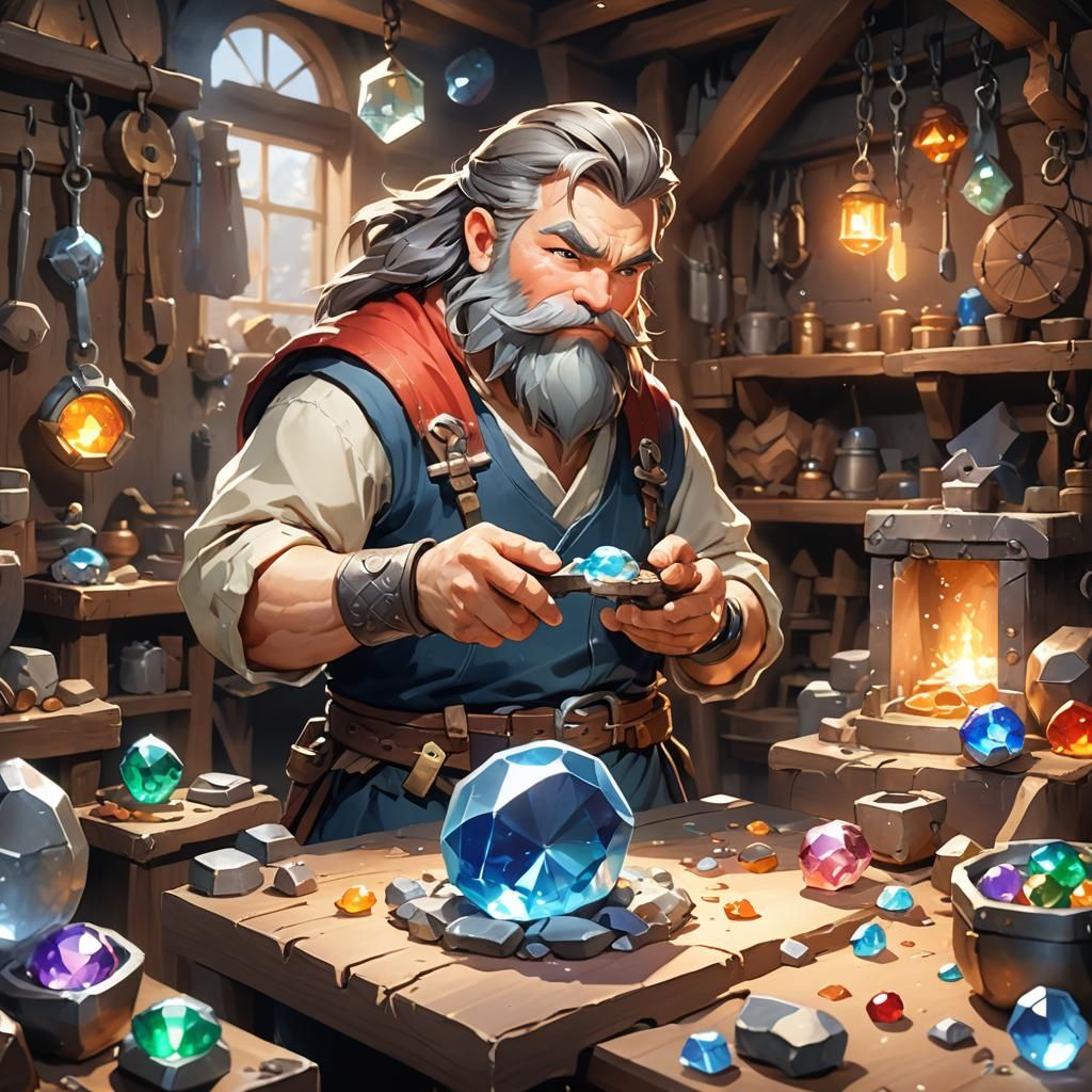 Dwarf Blacksmith Gemstone, Anime Digital Art