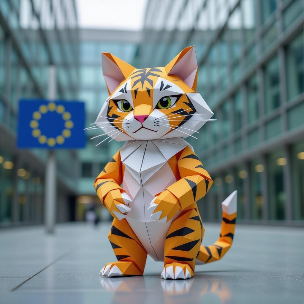 Origami Paper Tiger at European Union in Digital Art Style