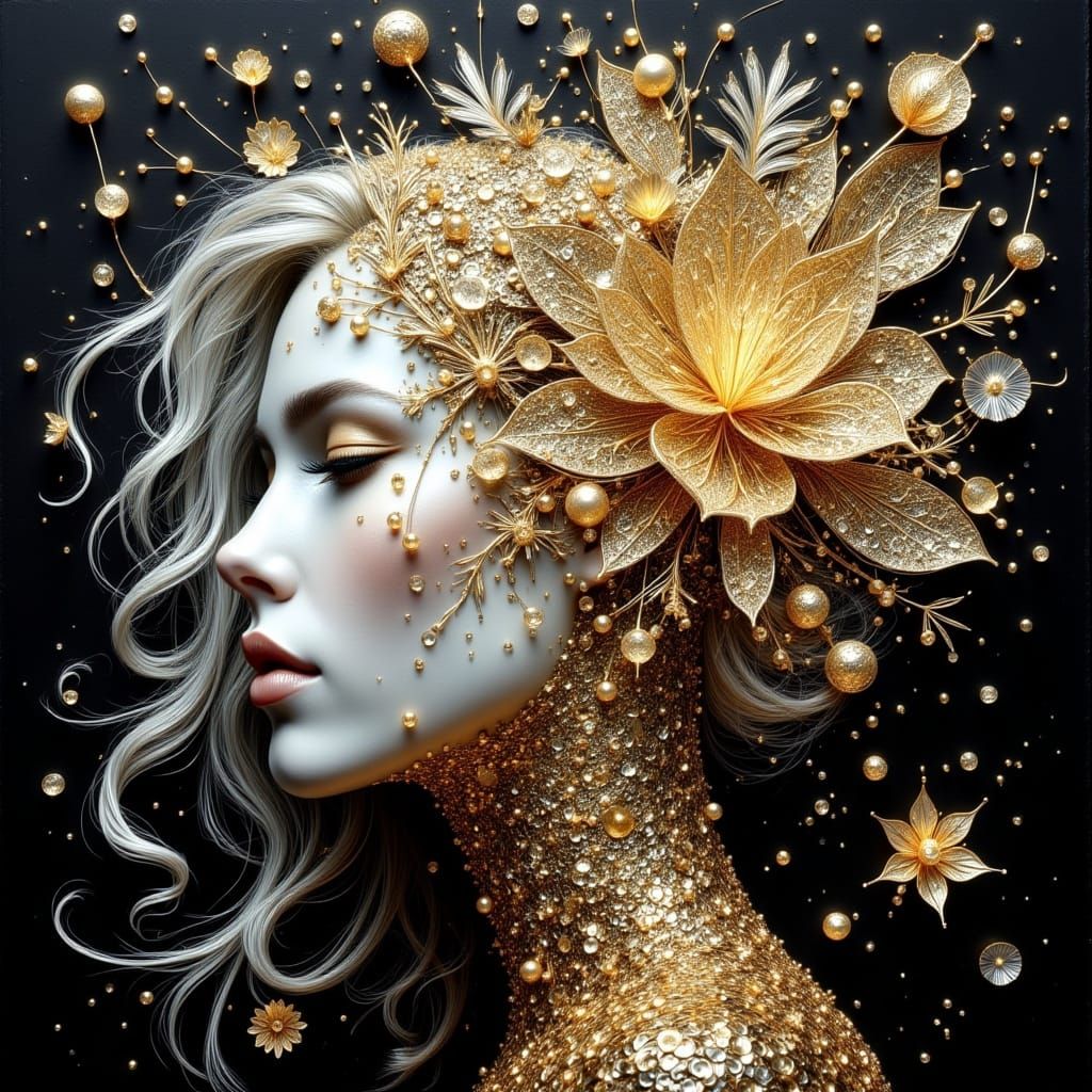 Albino Woman in Gold Wire Art Gown