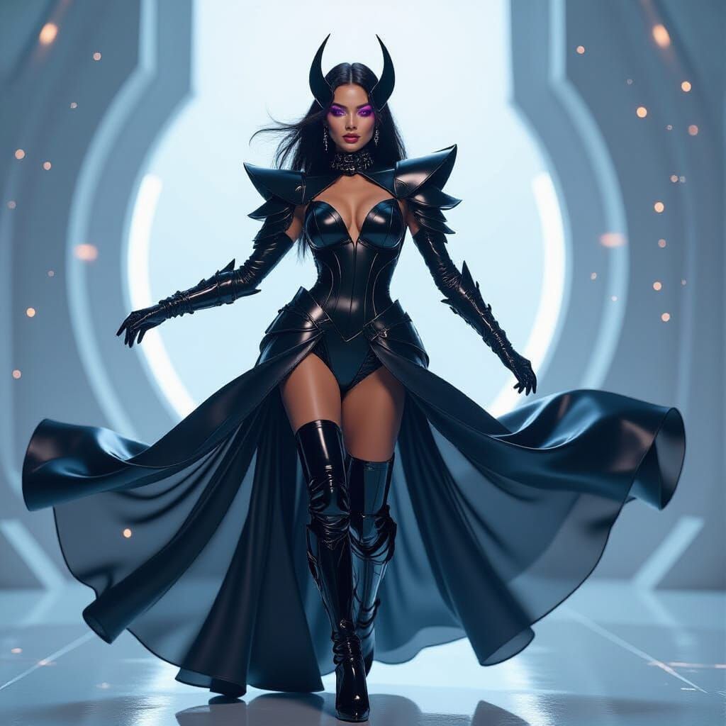 Cosmic Couture Figure in Glossy Latex Fashion Editorial