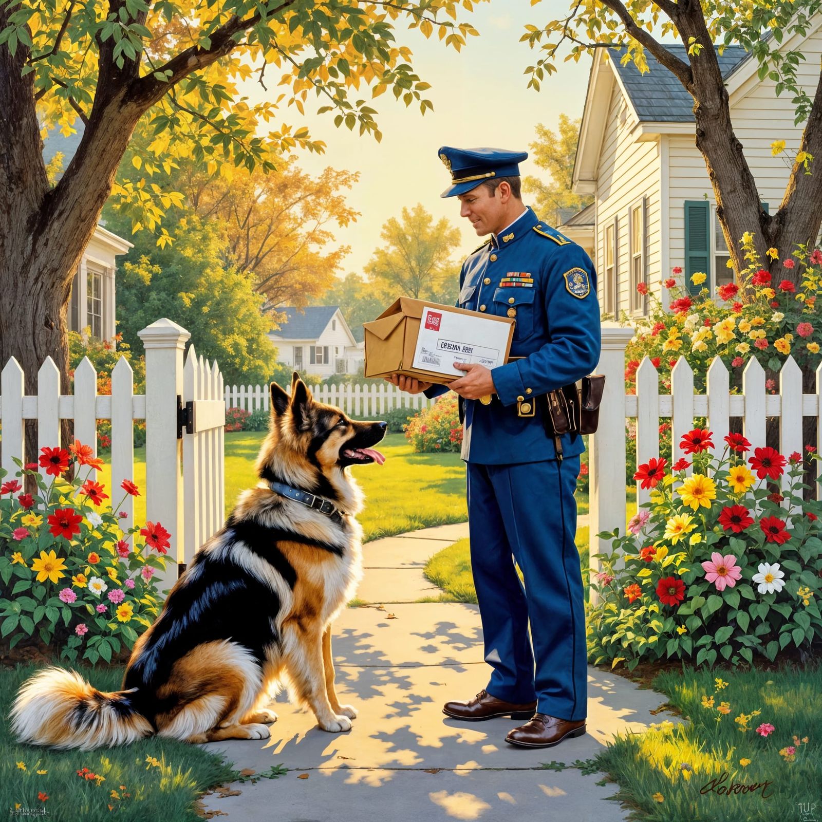 Jolly Postman Plays Fetch with Dog in Golden Hour