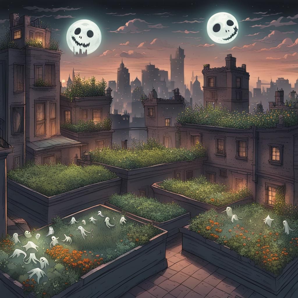 Haunted Rooftop Garden Illustration