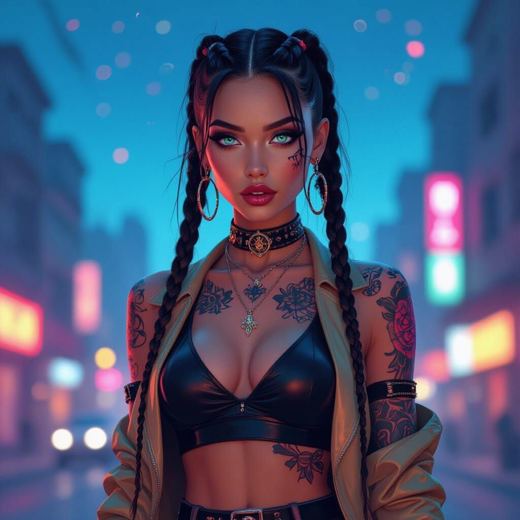 Cyberpunk Woman Dancing in Psychedelic Comic Style