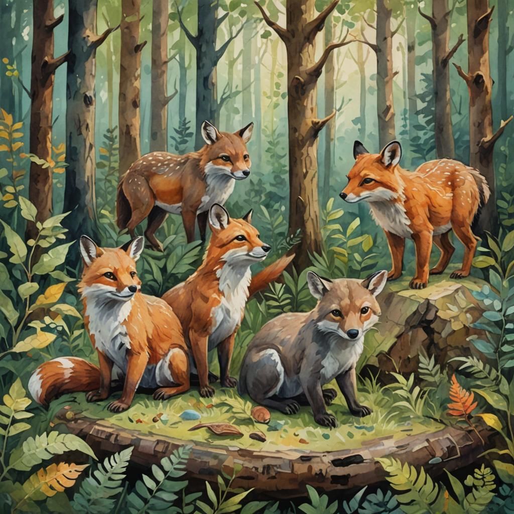 Forest Animals Children's Book in Gouache Style