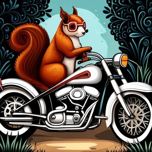 Squirrel Biker on Harley Davidson in Quilling Style