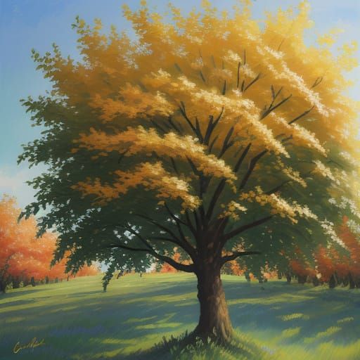 Vibrant Orchard Landscape with a Lush Fruit Tree