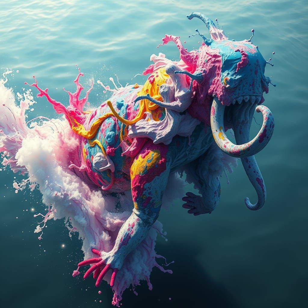 Mammoth Formed of Water in Graffiti Art Splash