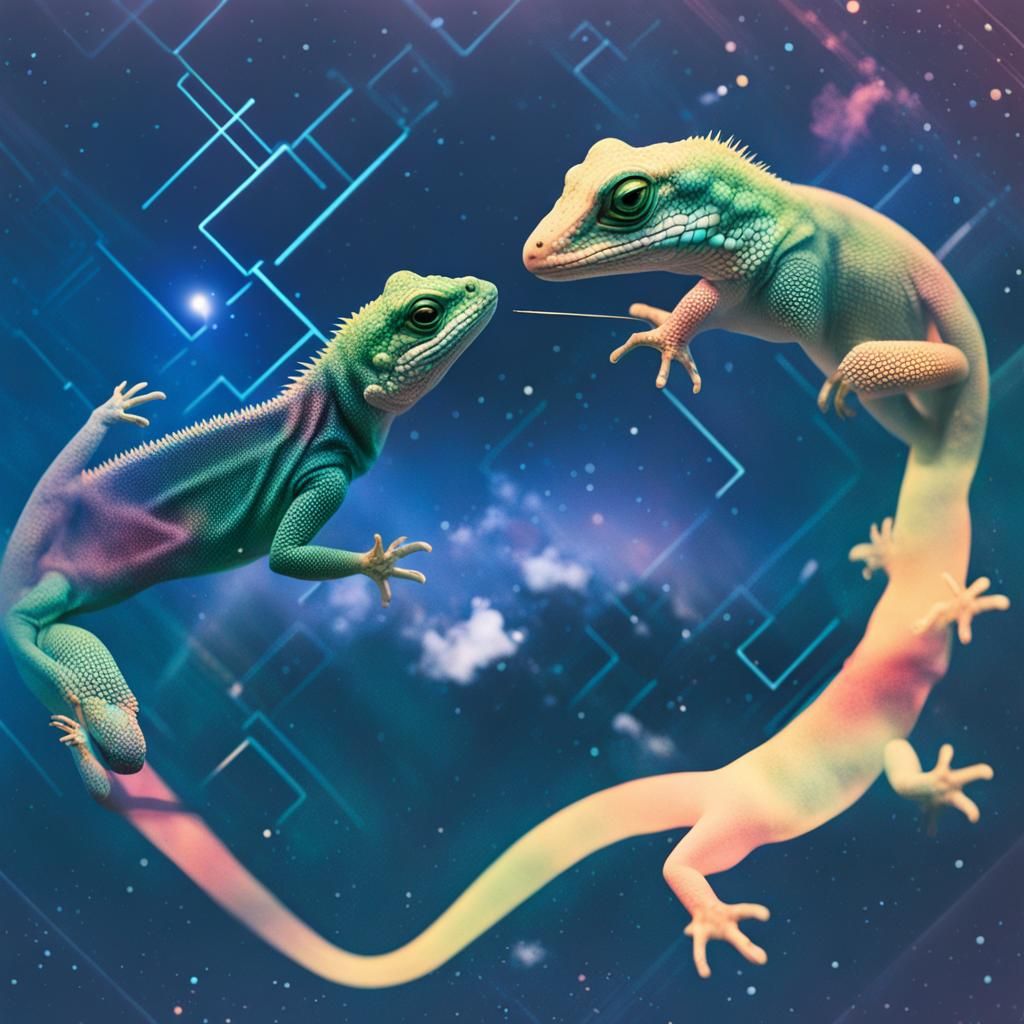 Glitchcore Lizards in Double Exposure Photography