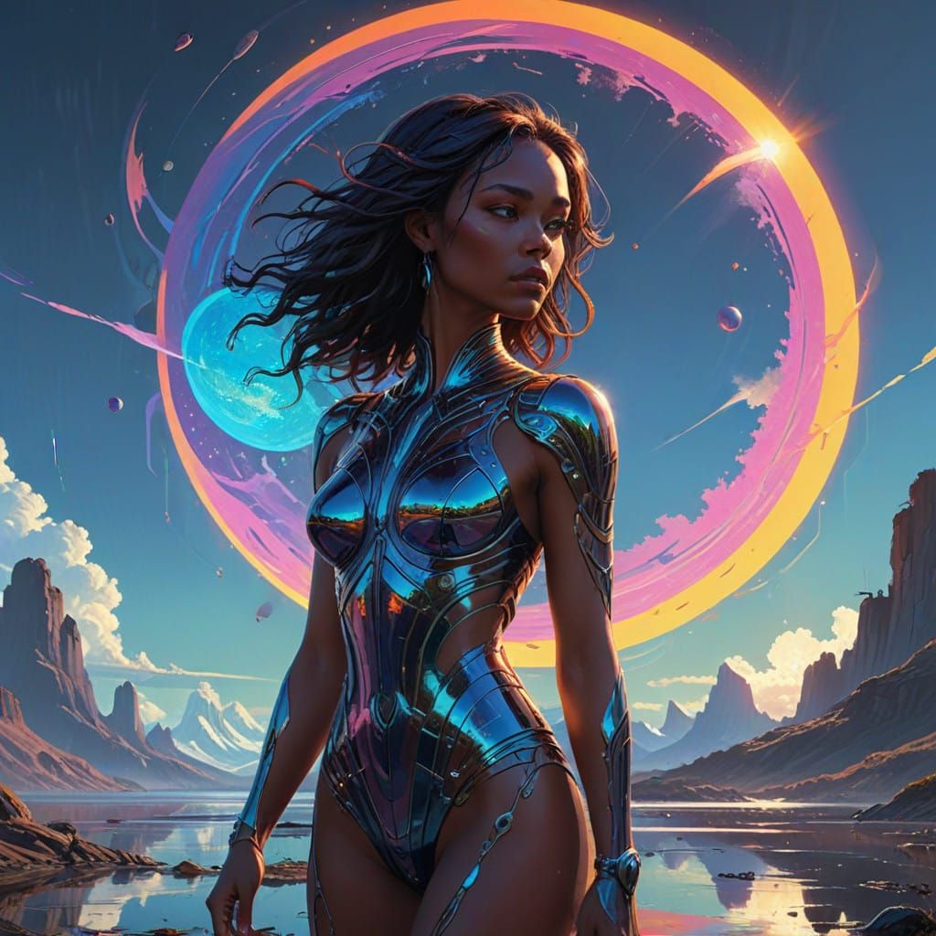 Hyper-Realistic Goddess on Duality of Light in Alien Fantasy