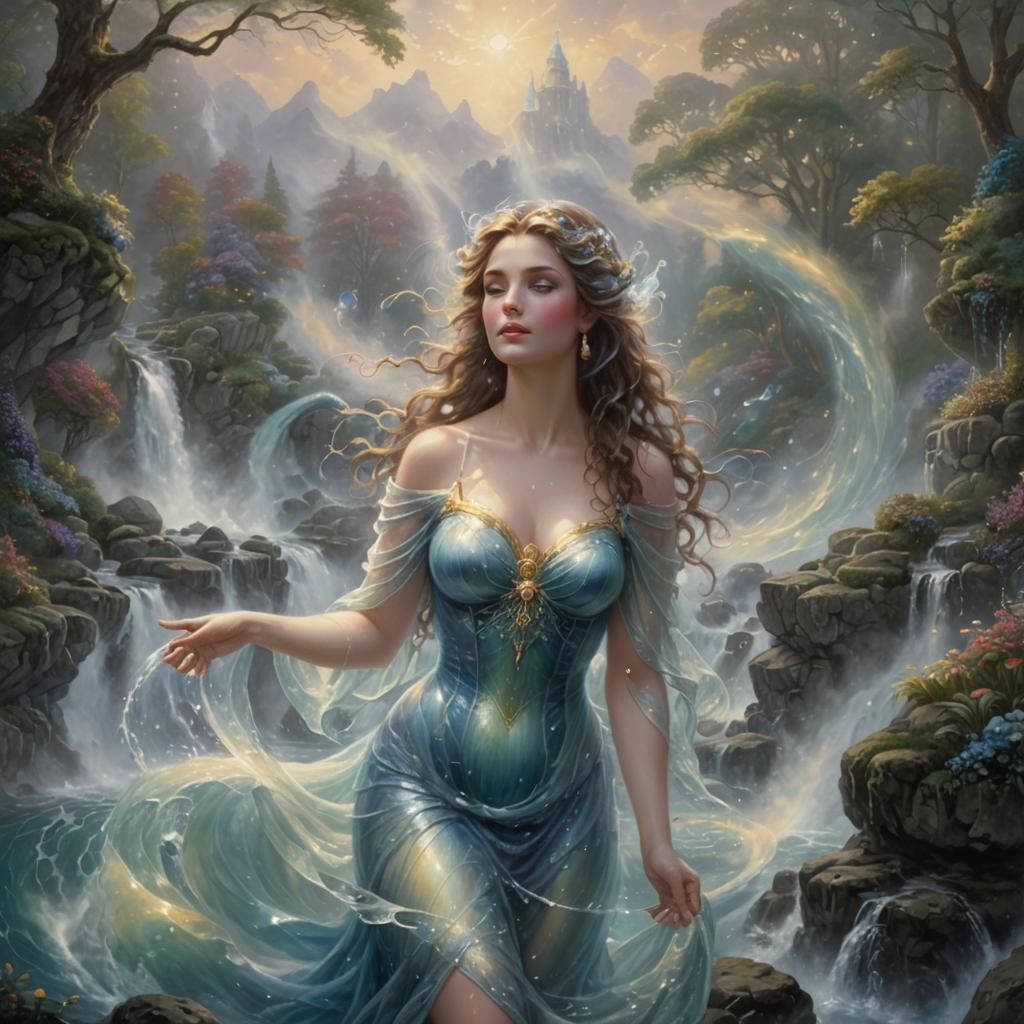 Ethereal Water Goddess with Swirling Magic