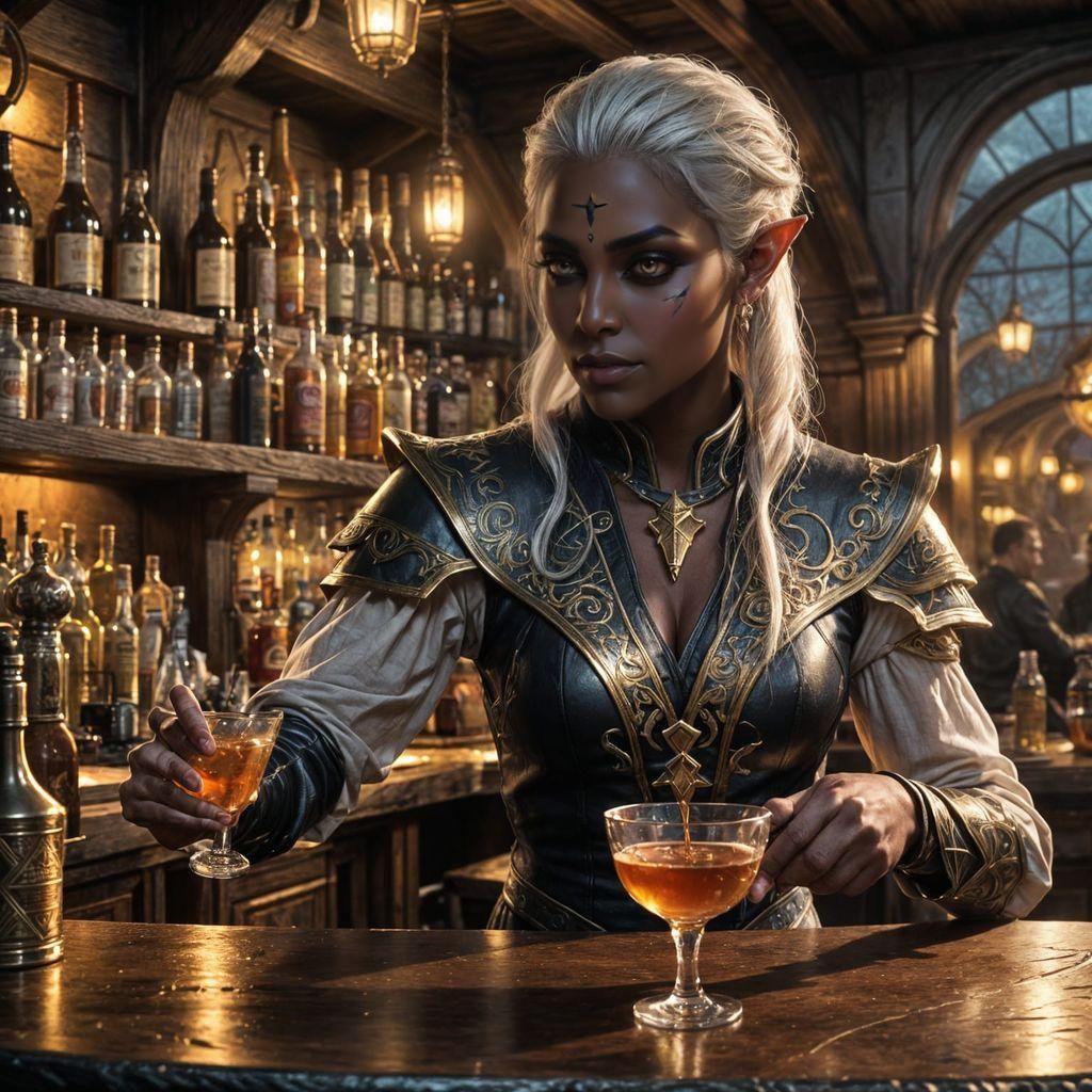 Dark Elf Tavern Keeper: Epic Fantasy Portrait