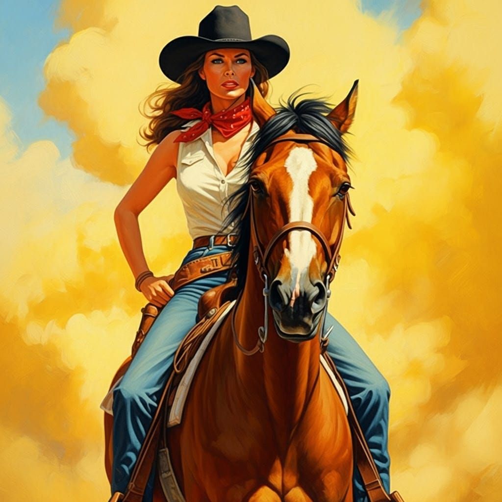 Jane Seymour as Cowgirl in Retro Oil Painting